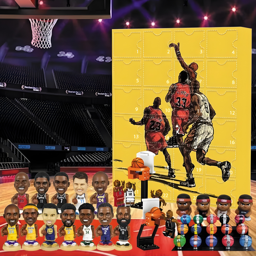 Adventskalender Basketball Figuren | 24 Türchen, 30 x 18 x 5 cm | Robuster Karton, Mini Sammelfiguren, ideales Geschenk 1