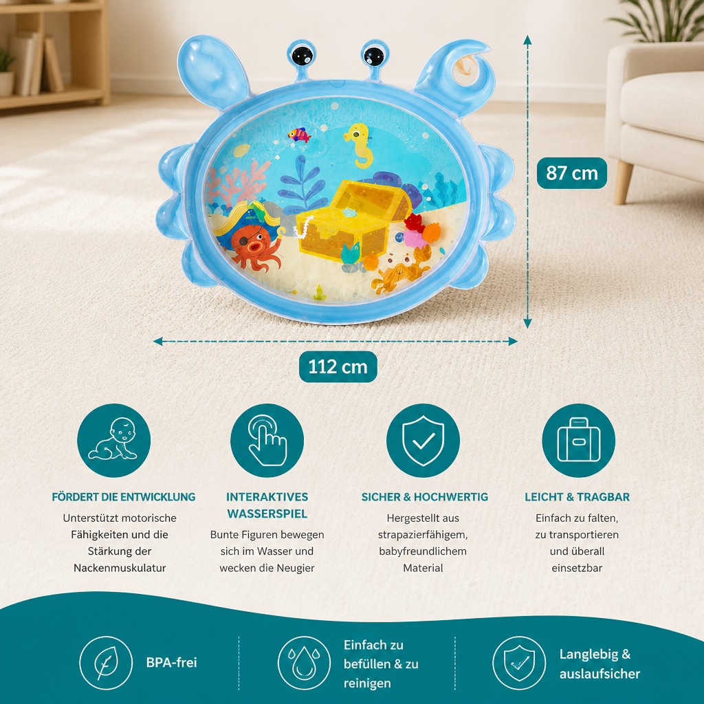 2-in-1 Wasserspielmatte für Bauchlage | Wassergefüllt mit Schwimmenden Figuren | Fördert Greifen und Feinmotorik 5