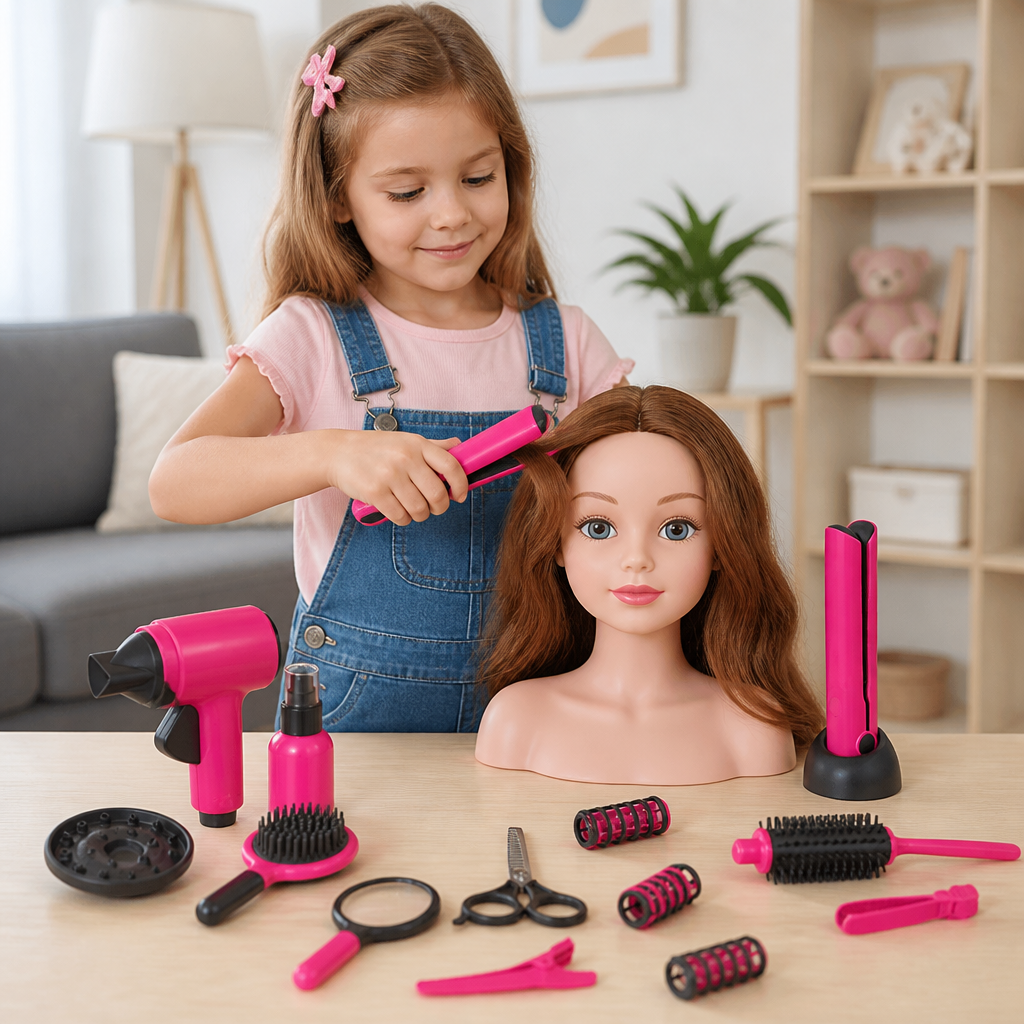 Friseursalon Rollenspielset für Kinder, 14 Teile | Schere, Kamm, Fön & Zubehör | Fördert Feinmotorik und Kreativität 1