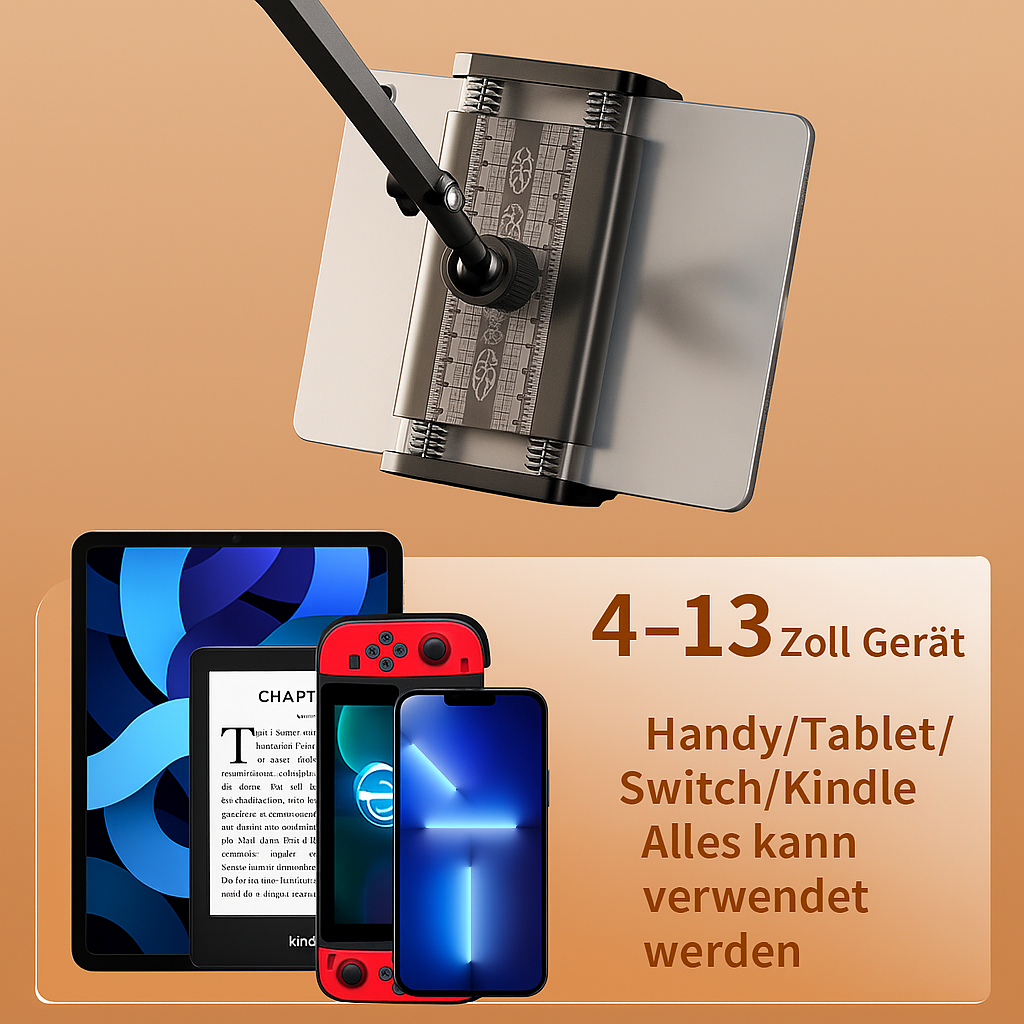 Verstellbare Handy- und Tablethalterung Aluminium | 360° drehbar, Mehrpunktarm | Freihändig für Bett, Sofa, Schreibtisch 2
