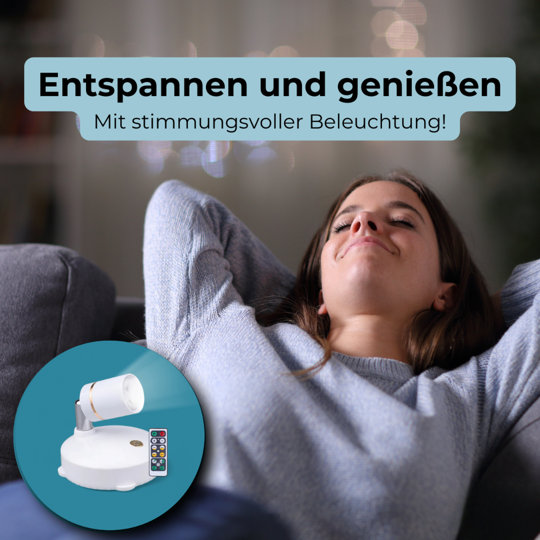 Kabelloser LED-Strahler | Dimmbar, Fernbedienung, Timer-Funktion | Akkubetrieben ohne Steckdose, für innen und außen 4