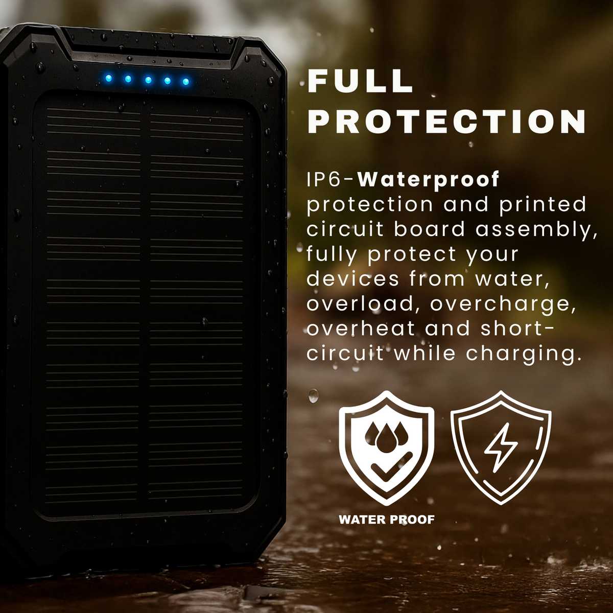 Solar Powerbank 20000 mAh | Wasserdicht, Stoßfest & Regenbeständig | LED-Taschenlampe mit mehreren Modi für Camping und Reisen 3