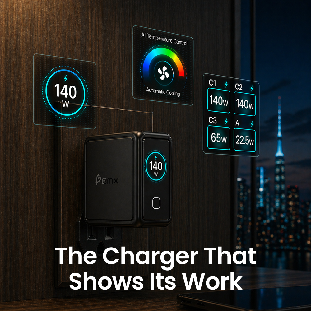 USB-C Ladegerät GaN 140 W Schnellladegerät 4 Anschlüsse mit LCD-Anzeige