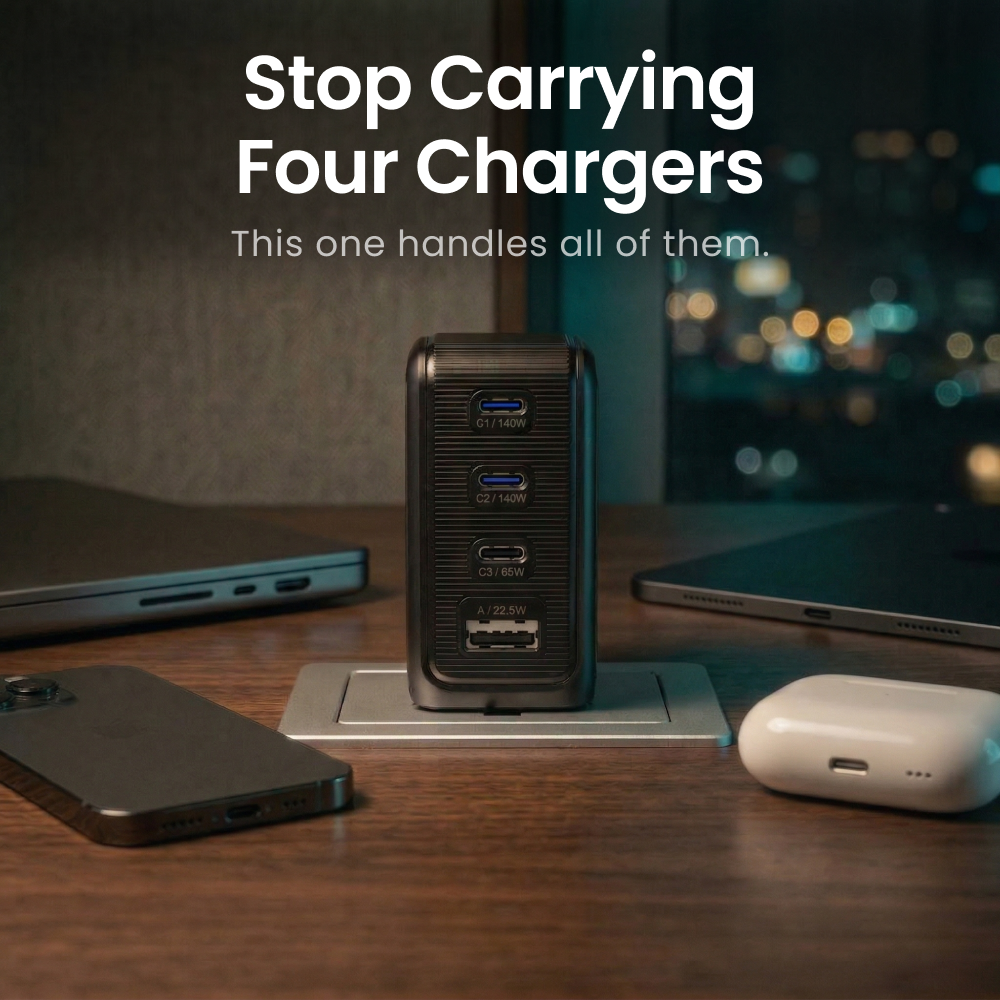 USB-C Ladegerät GaN 140 W Schnellladegerät 4 Anschlüsse mit LCD-Anzeige