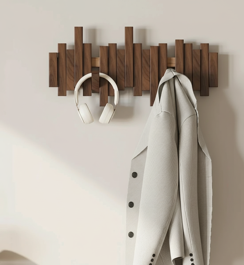 Garderobenleiste aus Walnuss- oder Buchenholz | 3, 4, 6 oder 8 Haken | Massivholz, belastbar bis 5 kg pro Haken 1