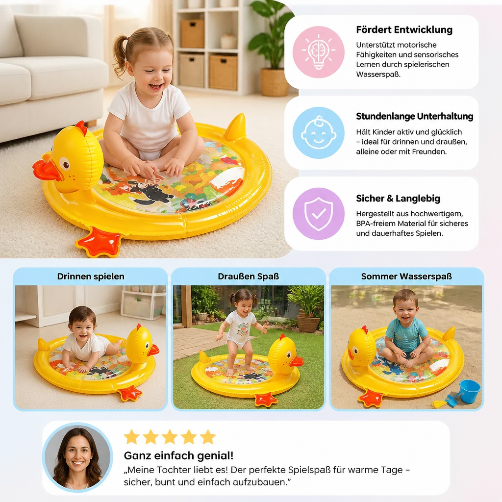 Wasserspielmatte Baby aufblasbar | 2-in-1 Enten-Design | Fördert Hand-Auge-Koordination und die Sinneswahrnehmung 5