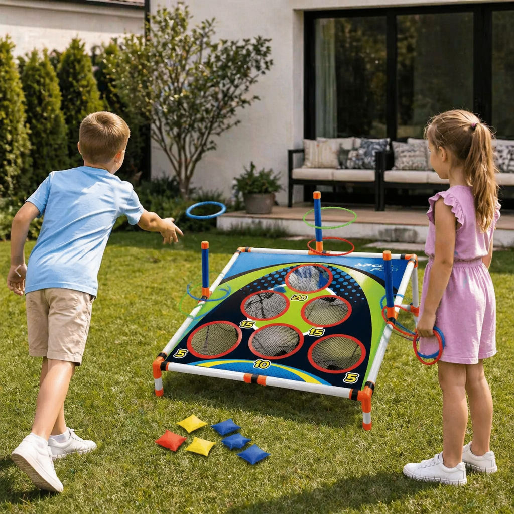 2in1 Cornhole & Ringe Wurfspiel Set | Leicht, Kompakt & Schnell Aufgebaut | Ideal für Garten, Strand und Reisen 1