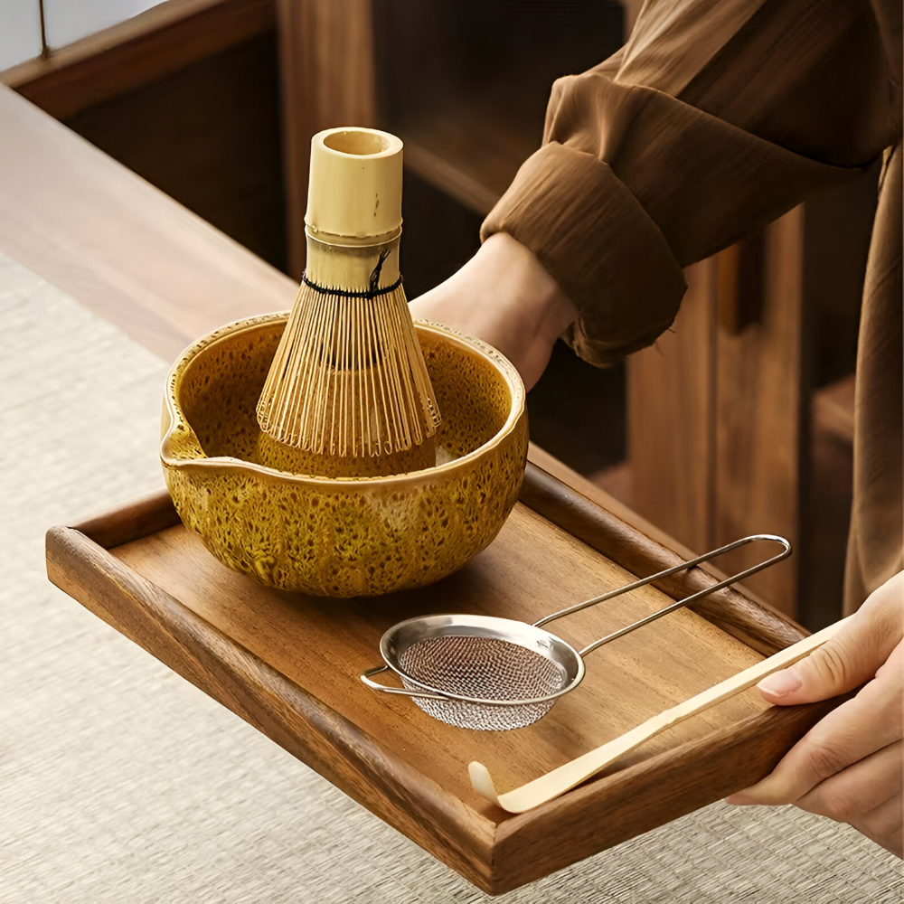 Matcha Set 5-teilig Keramik 14 x 6,8 cm | Handgefertigte Schale, Bambusbesen & Sieb | Ideal für Teezeremonie und Geschenk 6