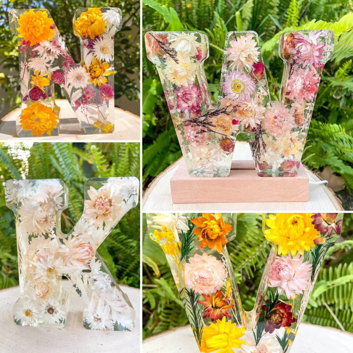Blumenlampe handgefertigt mit Trockenblumen in Harz