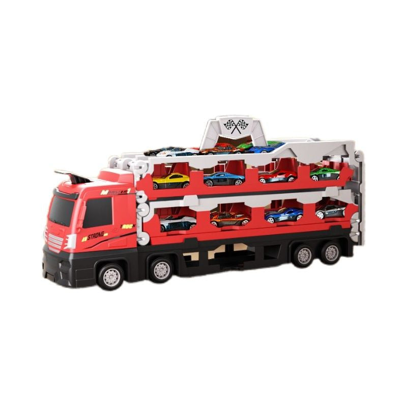 Rennstrecke Lastwagen 207 cm | 2in1 Transporter & Ausklappbare Rennbahn | Inklusive 12 Rennautos & Stauraum für Kinder 2