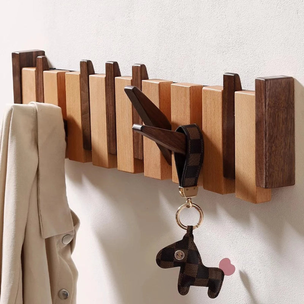 Klappbare Wandgarderobe aus Holz | Klavier-Design mit Klapphaken | Platzsparende Wandmontage für Flur, Büro & Schlafzimmer 3