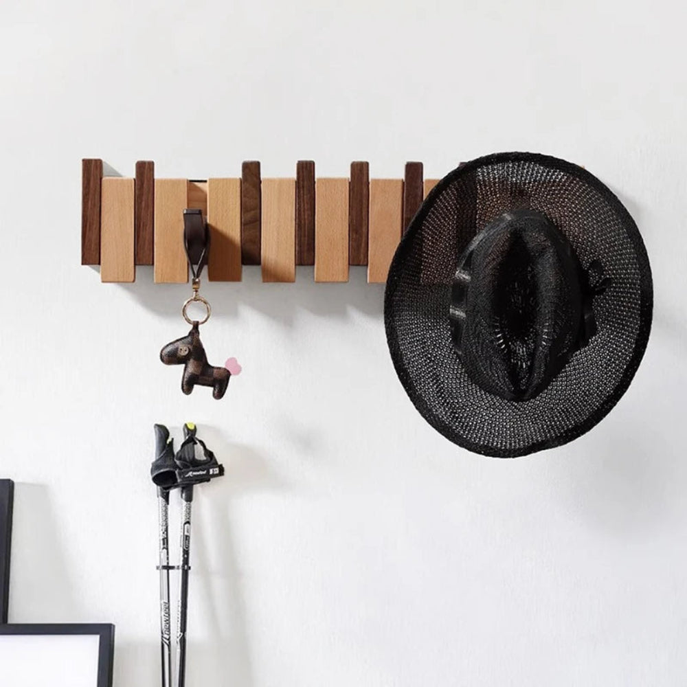 Klappbare Wandgarderobe aus Holz | Klavier-Design mit Klapphaken | Platzsparende Wandmontage für Flur, Büro & Schlafzimmer 4