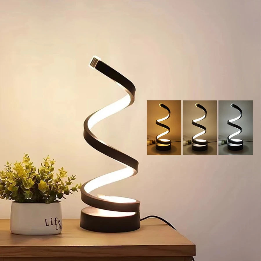 Dimmbare Spiral-Tischlampe Aluminium, Höhe 45 cm | Mattschwarz oder Sanftes Weiß | USB-Stromversorgung, Dreistufige Helligkeit 3