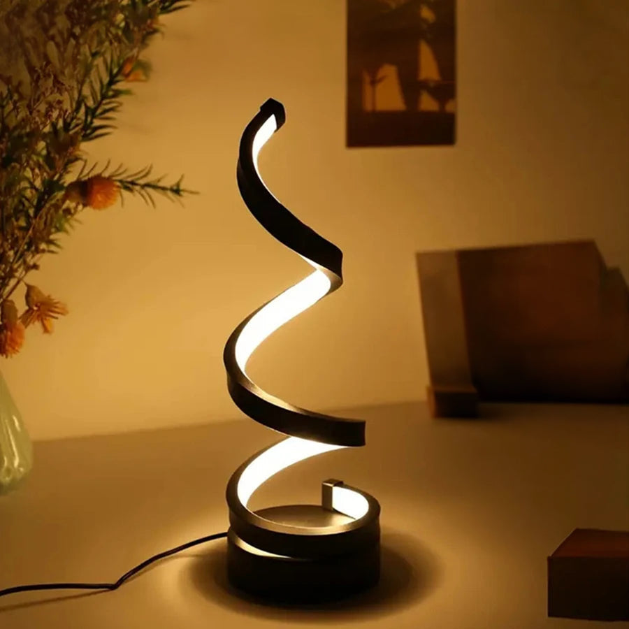 Dimmbare Spiral-Tischlampe Aluminium, Höhe 45 cm | Mattschwarz oder Sanftes Weiß | USB-Stromversorgung, Dreistufige Helligkeit 4
