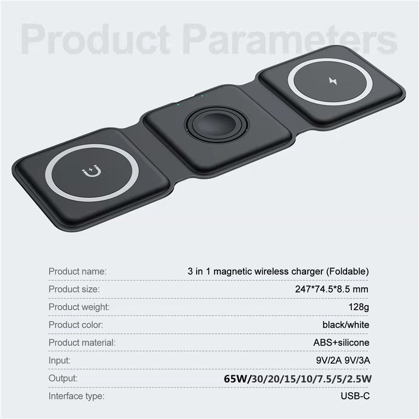 3-in-1 Kabellose Ladestation für iPhone, Watch & AirPods | Faltbar, 65 W, Qi-kompatibel | Magnetisch mit Ladeanzeige, USB-C 17