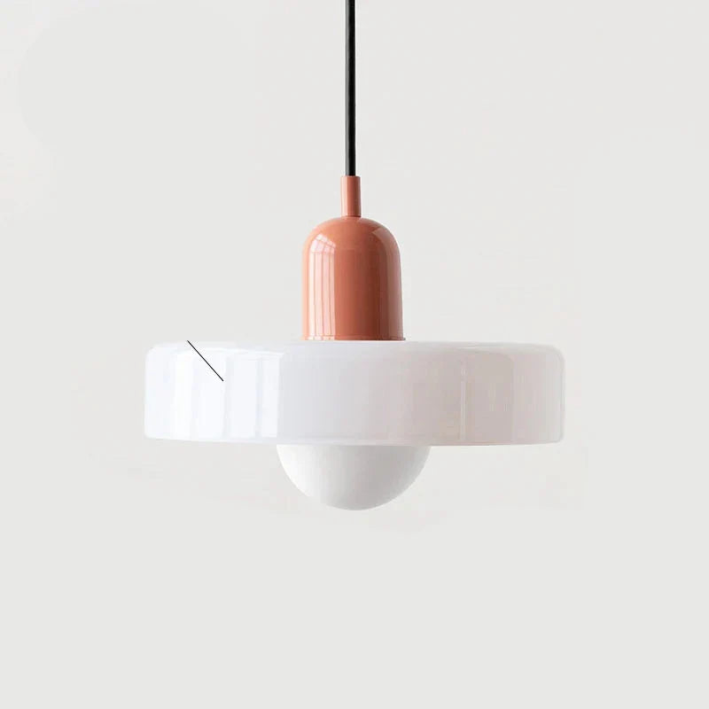 Pendelleuchte Glas 25 cm, Höhe 20 cm | Farbiger Glasschirm, Bauhaus-Design | Verstellbare Abhänglänge, G9-Fassung 16