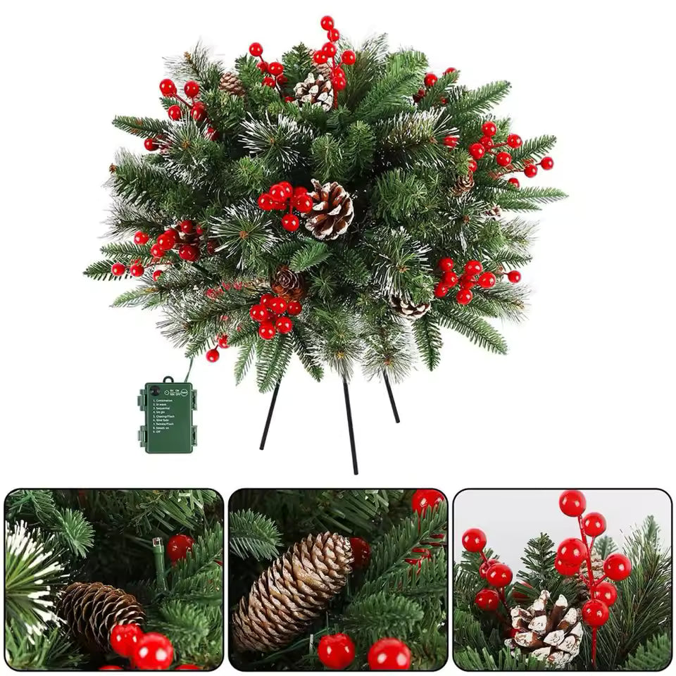 Leuchtender Weihnachtskranz für Topf & Deko | 50 warmweiße LED-Lichter, 8 Lichtmodi | Innen & Außen mit Standfuß 7
