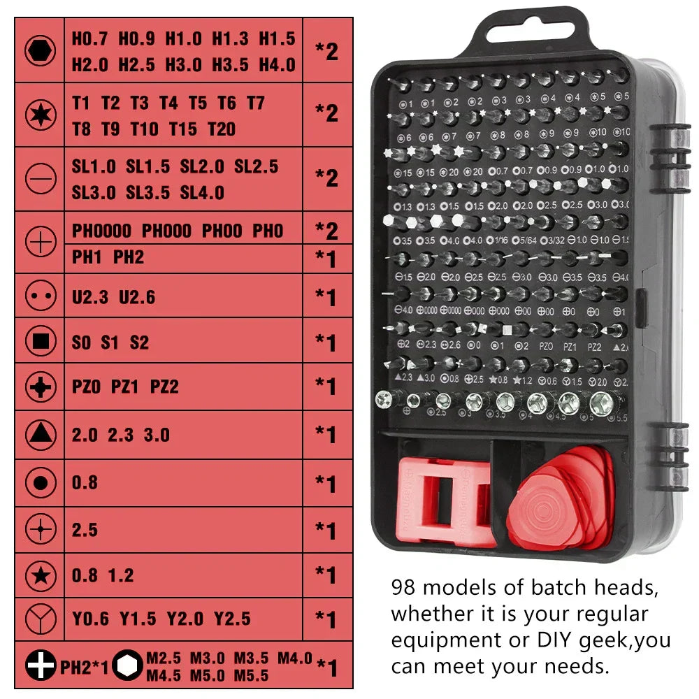 Präzisionsschraubendreher-Set 115-teilig Edelstahl | Magnetische Bits, 4 Farben | Für Handy, Laptop & Elektronik-Reparaturen 4