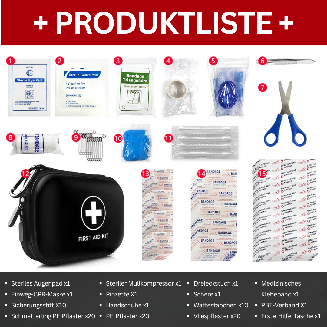 Erste-Hilfe-Set 91-teilig | Stoßfestes EVA-Gehäuse mit PU-Oberfläche | Komplettausstattung für Auto, Reise und Outdoor 3