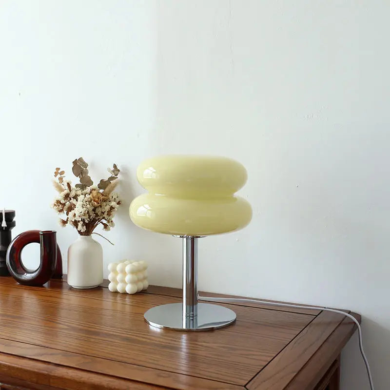 Tischlampe mit Glasschirm | Retro-Design, 3 Dimmstufen, USB-Ladeanschluss | Stabiler Metallfuss für gleichmässiges Licht 5