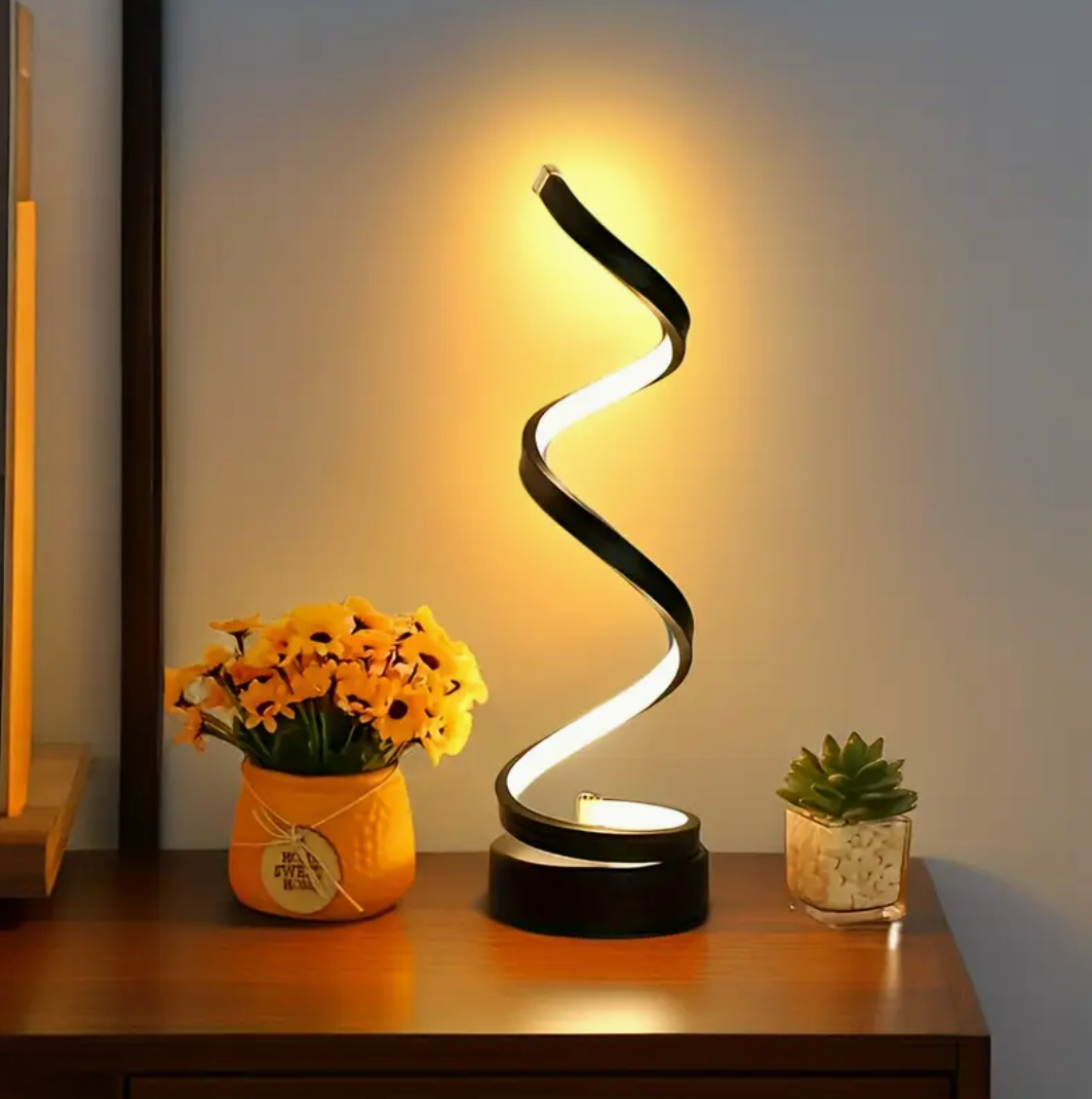 Dimmbare Spiral-Tischlampe Aluminium, Höhe 45 cm | Mattschwarz oder Sanftes Weiß | USB-Stromversorgung, Dreistufige Helligkeit 5
