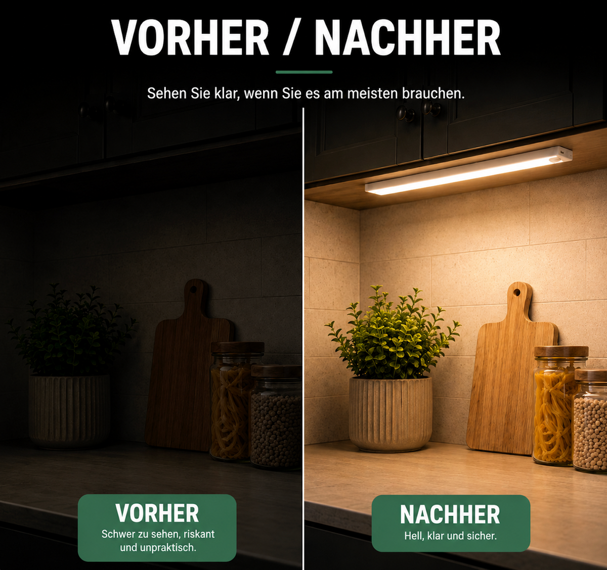 LED-Unterbauleuchte mit Bewegungsmelder | Kabellos, Dimmbar, 3 Lichtfarben | Akku bis 60 Tage, Magnetisch ohne Bohren 4