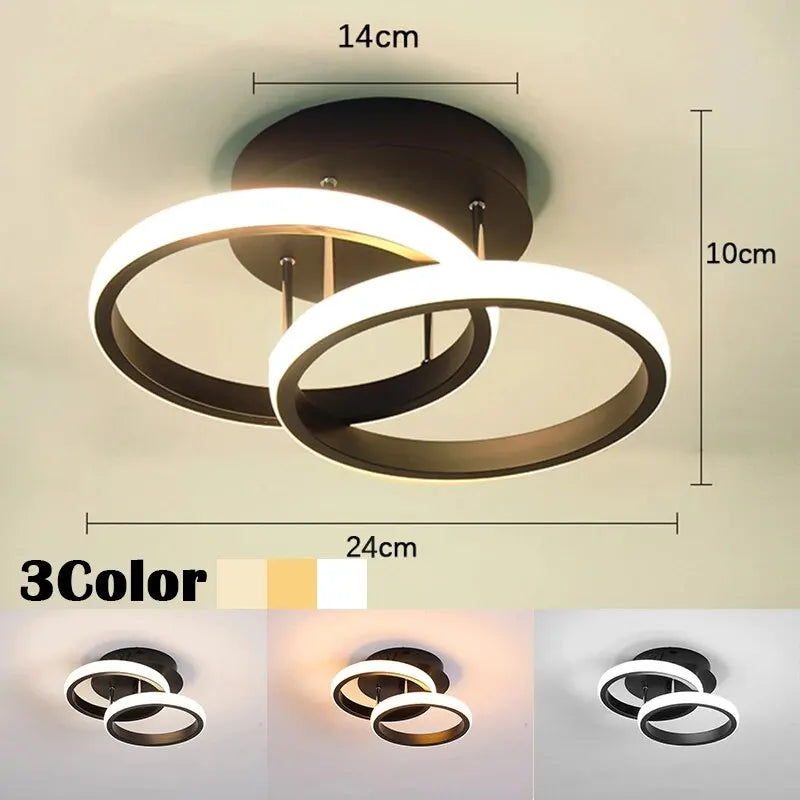 LED-Deckenleuchte Aluminium, geometrisches Ring-Design | Schwarz oder Weiss, dimmbar | 3 Lichtfarben, 20 W, flache Bauweise 8