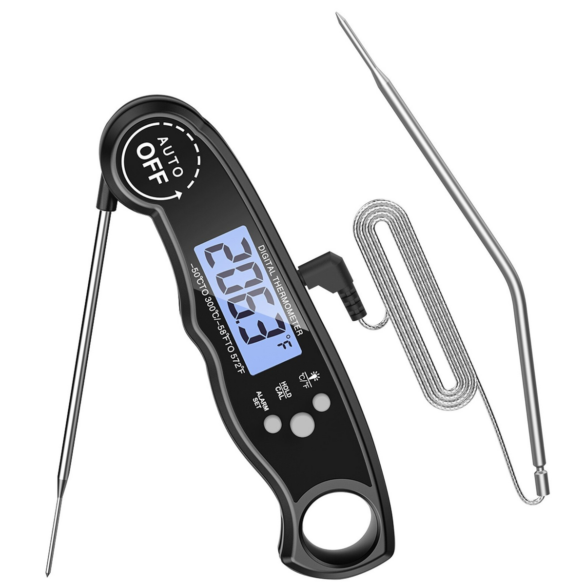 Digitales Fleischthermometer aus Edelstahl | Mit 101,6 cm Kabelsonde für Ofen und Grill | Präzise Anzeige mit Alarmfunktion 5