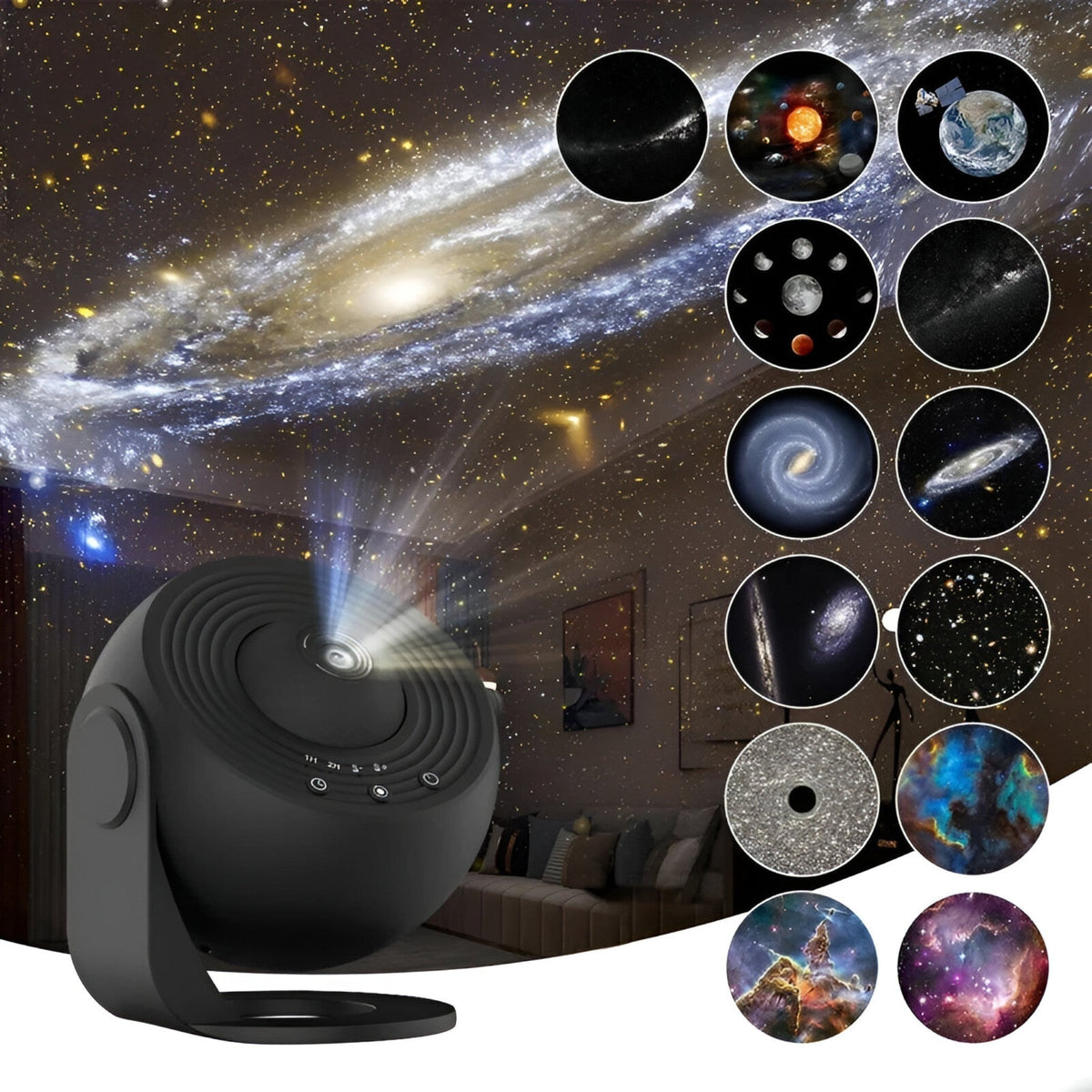 Galaxie-Projektor Sternenhimmel 360° | 13 Projektionsscheiben, doppelte Helligkeit | Abschaltautomatik, leises Nachtlicht 10