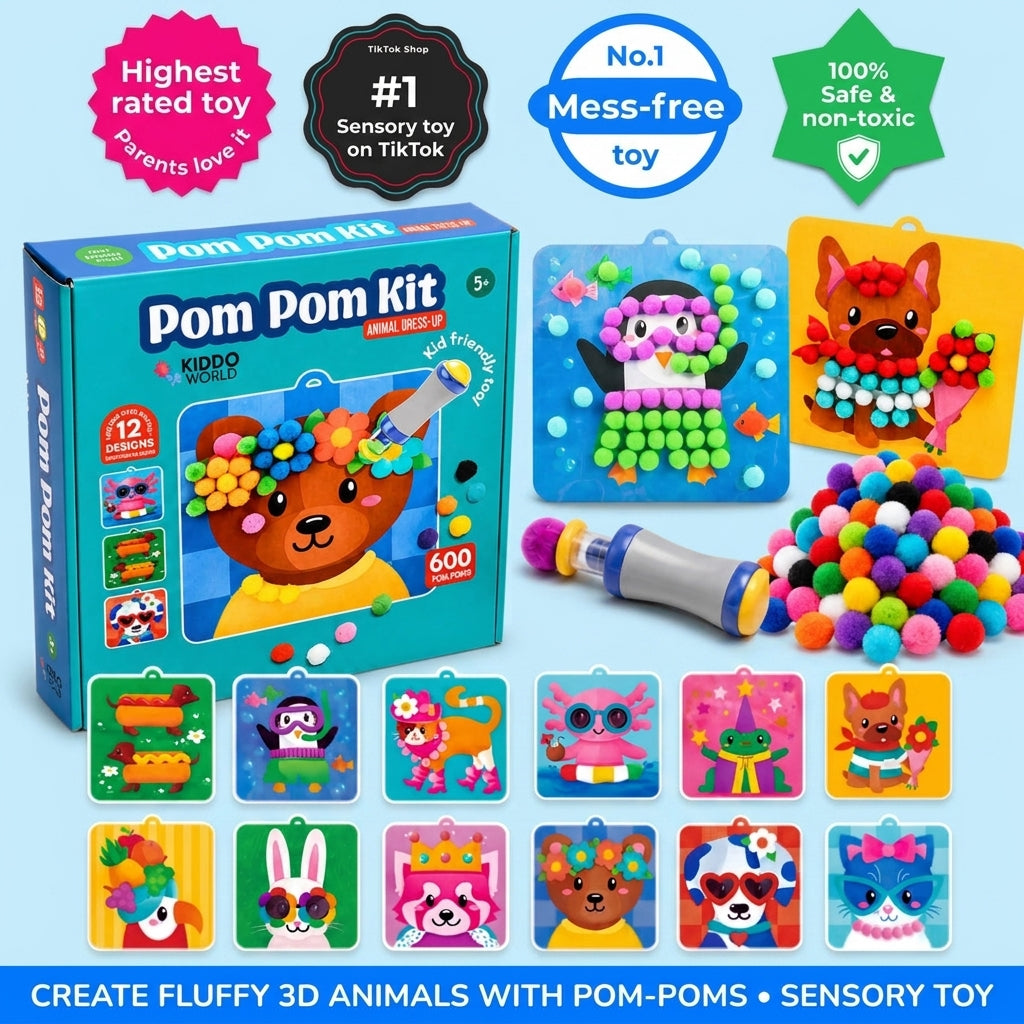 Pompon-Bastelset 600 Stück | Bunte Farbmischung, verschiedene Größen | Fördert Kreativität und Feinmotorik bei Kindern 8