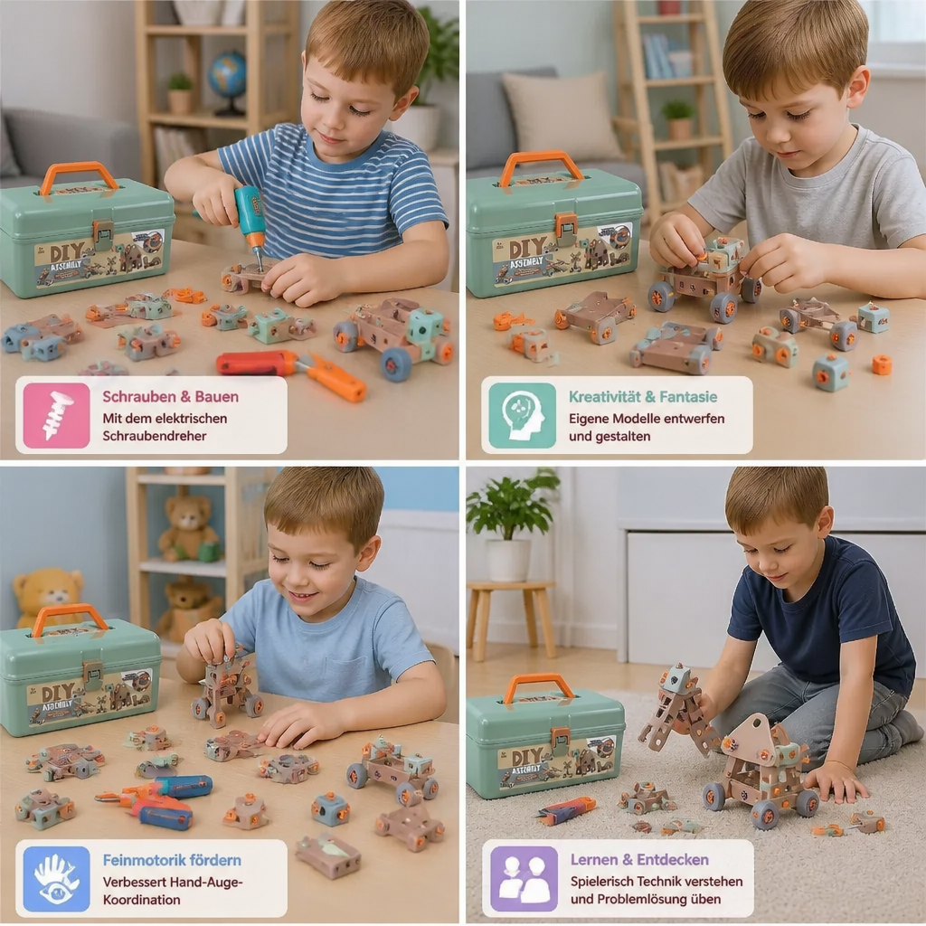 Kinder-Werkzeugset 144-teilig mit Bohrmaschine & Werkzeugkoffer | STEM Montessori-Bauset | Fördert Feinmotorik & Kreativität 5