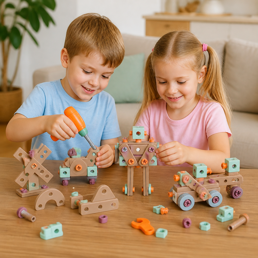Kinder-Werkzeugset 144-teilig mit Bohrmaschine & Werkzeugkoffer | STEM Montessori-Bauset | Fördert Feinmotorik & Kreativität 1