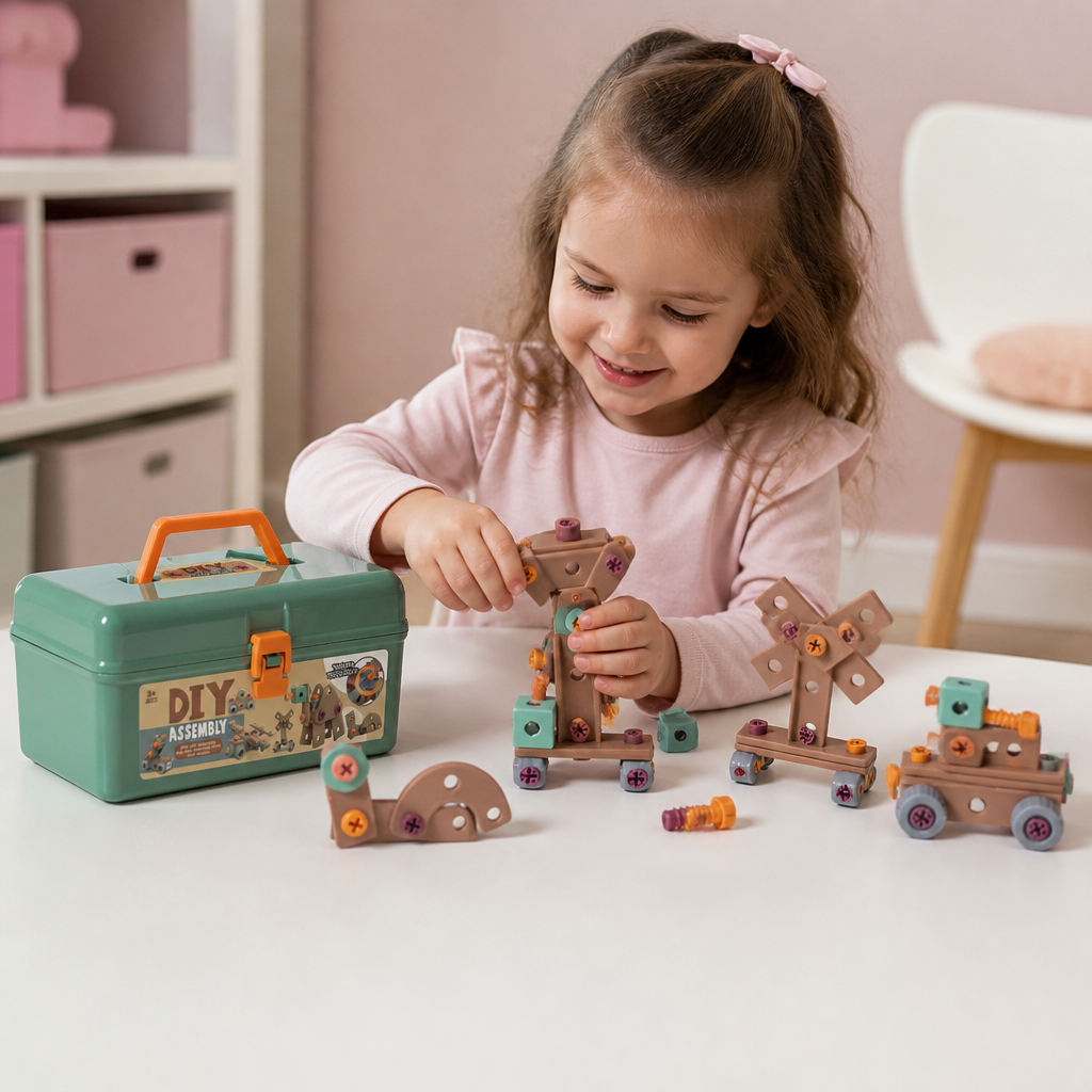 Kinder-Werkzeugset 144-teilig mit Bohrmaschine & Werkzeugkoffer | STEM Montessori-Bauset | Fördert Feinmotorik & Kreativität 2