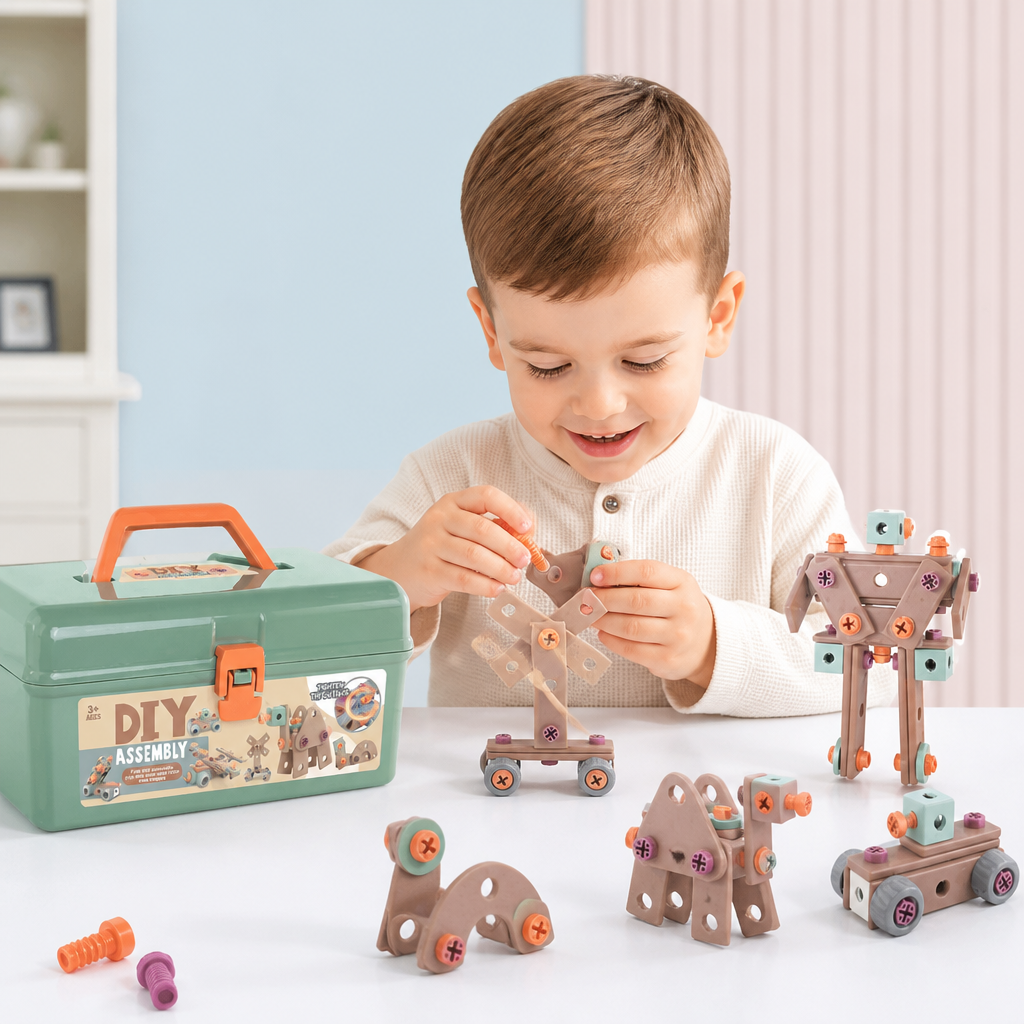 Kinder-Werkzeugset 144-teilig mit Bohrmaschine & Werkzeugkoffer | STEM Montessori-Bauset | Fördert Feinmotorik & Kreativität 3
