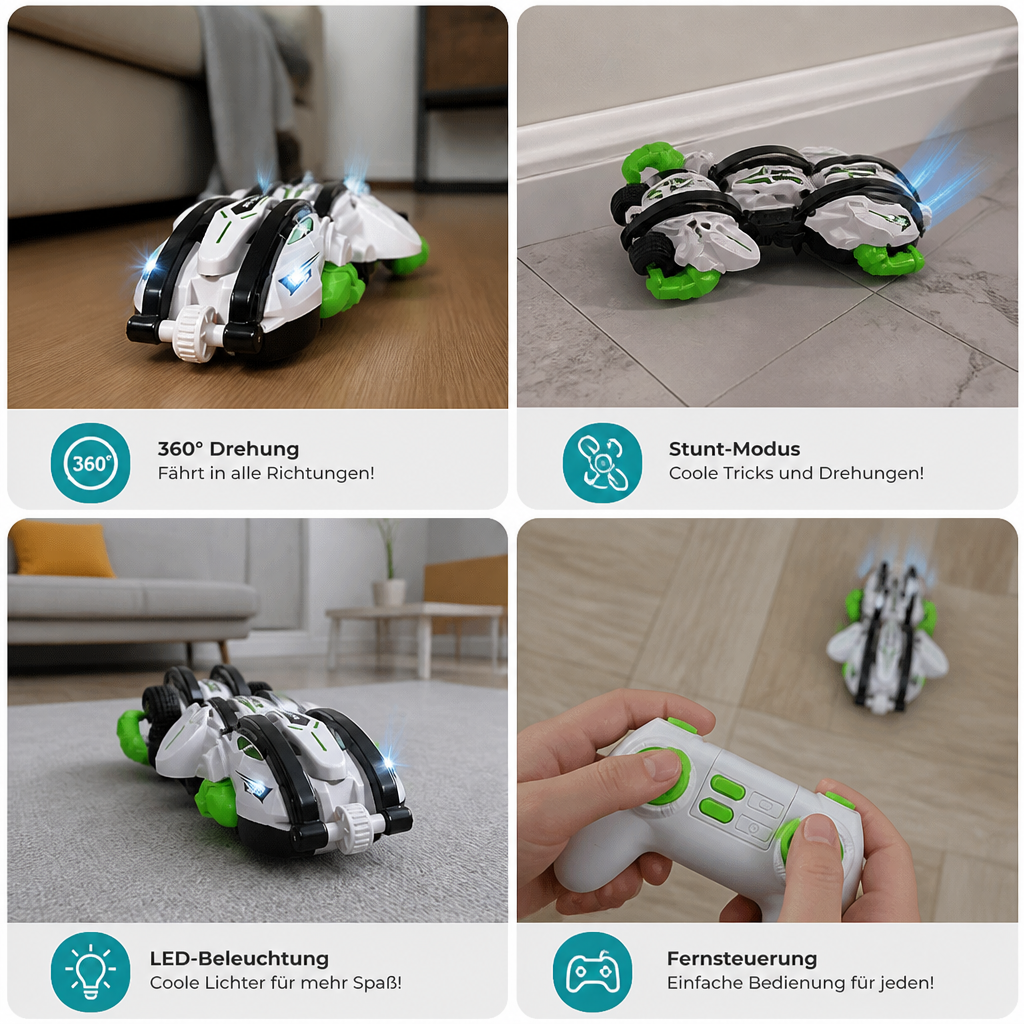 Ferngesteuertes Stuntauto 2-in-1 Verwandelbar | 360°-Drehung, LED-Licht & Fernbedienung | Akku mit USB-Ladekabel, 3 Farben 3