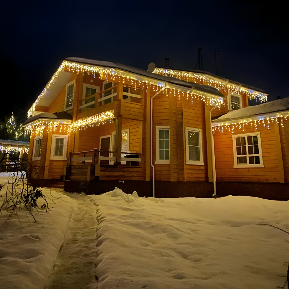 LED Lichtervorhang Außen Wasserdicht Warmweiß | 4M bis 32M Breite, 0,6M Höhe | Weihnachtsdeko für Balkon, Garten & Fassade 3