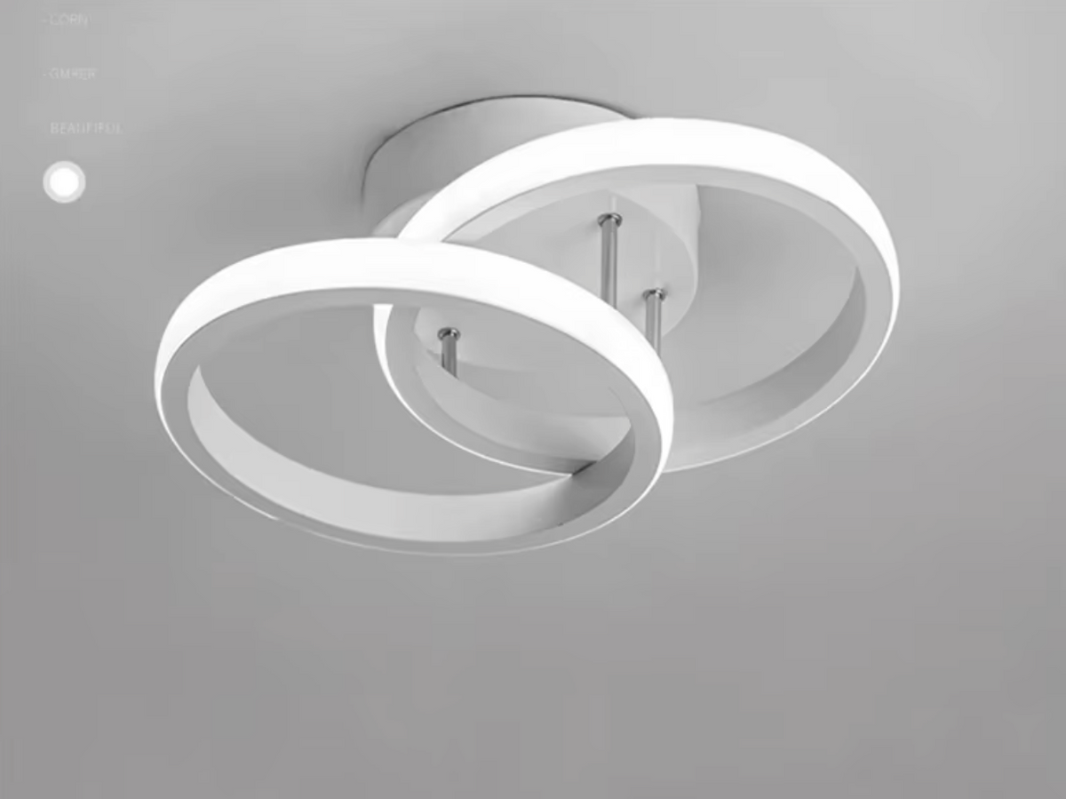 LED-Deckenleuchte Aluminium, geometrisches Ring-Design | Schwarz oder Weiss, dimmbar | 3 Lichtfarben, 20 W, flache Bauweise 18
