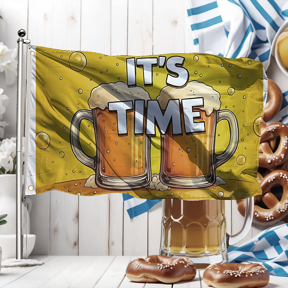 Oktoberfest Deko-Flagge Bierkrug-Motiv | Wetterfeste Polyester-Flagge mit Ösen | Für Garten, Balkon, Pub und Partyraum 3