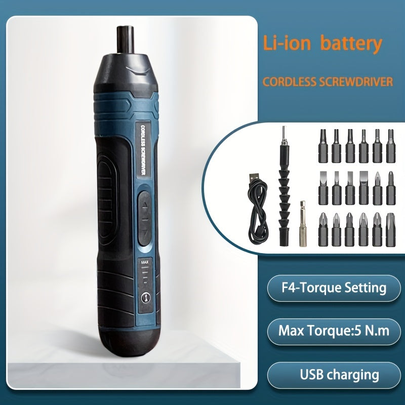 Akkuschrauber Set Kompakt 3.6V Lithium-Akku | 4 Drehmomentstufen, bis 5 Nm | USB-Ladefunktion, 20 Bits inklusive 3