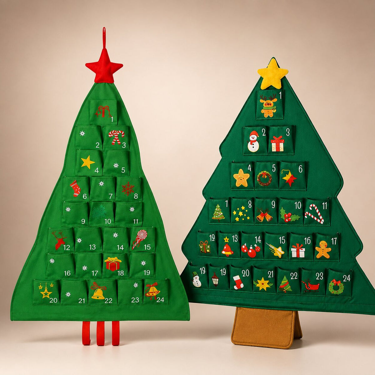 Adventskalender zum Befüllen 2026 Weihnachtsbaum | 24 Fächer zum Selbstbefüllen | Stoff, wiederverwendbar, festliches Design 1