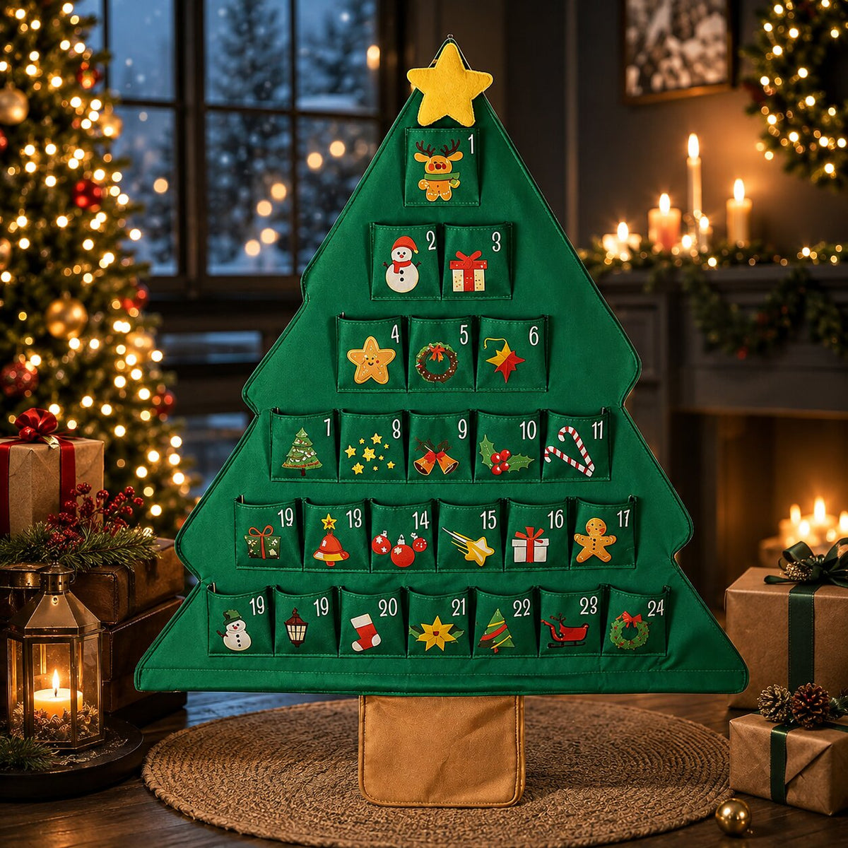 Adventskalender zum Befüllen 2026 Weihnachtsbaum | 24 Fächer zum Selbstbefüllen | Stoff, wiederverwendbar, festliches Design 2