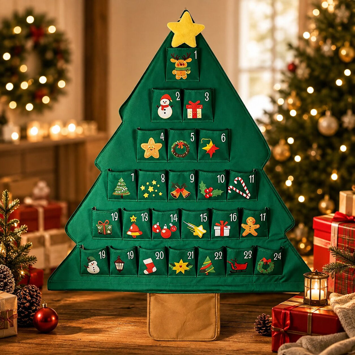 Adventskalender zum Befüllen 2026 Weihnachtsbaum | 24 Fächer zum Selbstbefüllen | Stoff, wiederverwendbar, festliches Design 6