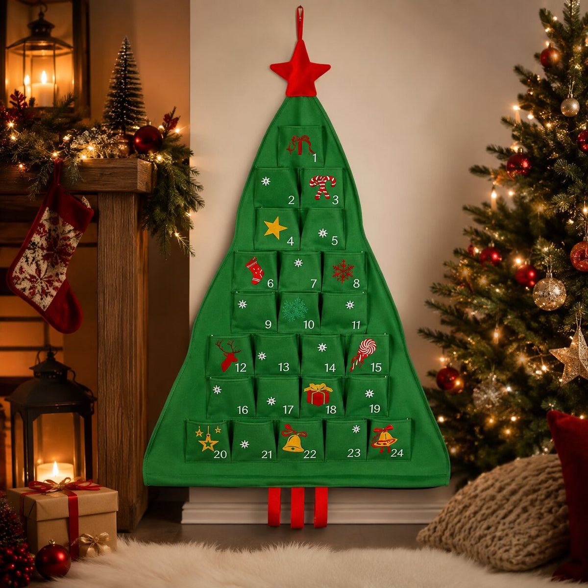 Adventskalender zum Befüllen 2026 Weihnachtsbaum | 24 Fächer zum Selbstbefüllen | Stoff, wiederverwendbar, festliches Design 8