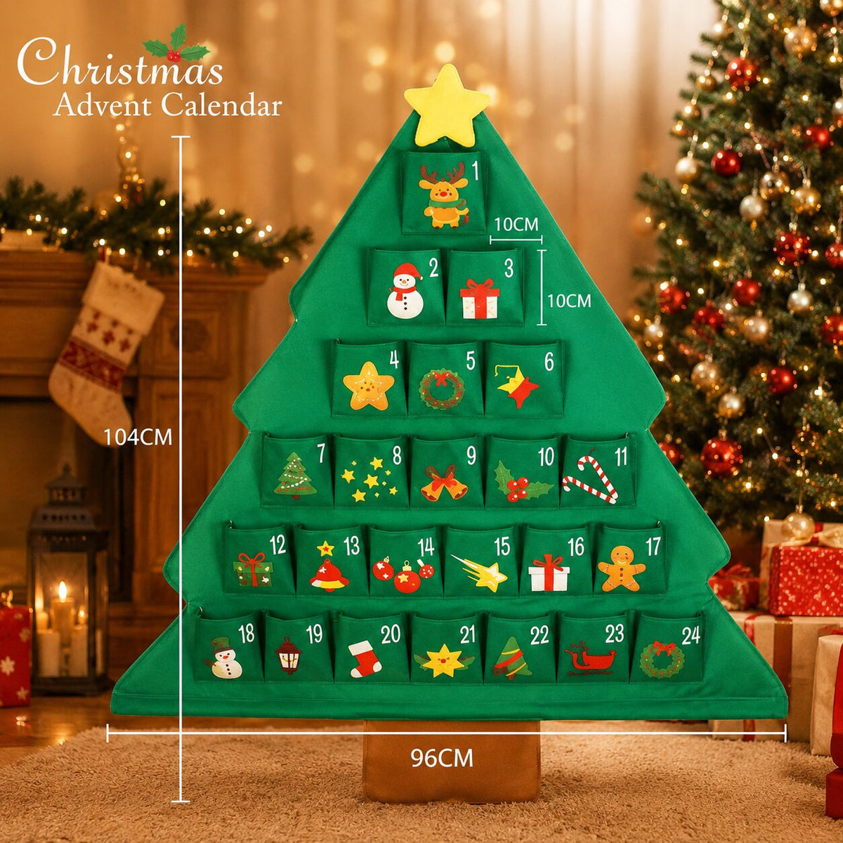 Adventskalender zum Befüllen 2026 Weihnachtsbaum | 24 Fächer zum Selbstbefüllen | Stoff, wiederverwendbar, festliches Design 10