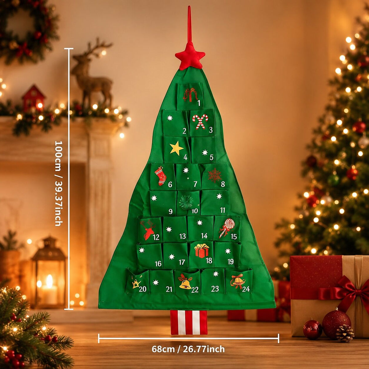 Adventskalender zum Befüllen 2026 Weihnachtsbaum | 24 Fächer zum Selbstbefüllen | Stoff, wiederverwendbar, festliches Design 9