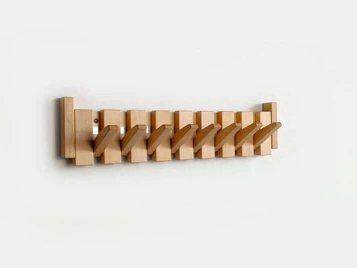 Garderobenleiste Holz, 8 Klapphaken | Klavierdesign, Nussbaum & Buche | Platzsparende Magnethaken für die Diele 6