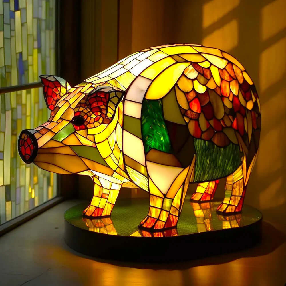 Buntglas Tiernachttischlampe | Handgefertigtes Tiermotiv aus Glas und Metall | Warmes Licht für Deko und Geschenk 2
