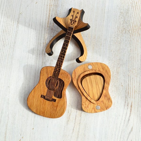 GuitarBox™ - Hölzerne Gitarrenplektrumbox mit Ständer