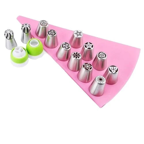 Spritztüllen-Set Edelstahl & Silikon, 14-teilig | Tulpentüllen, Spritzbeutel & Adapter | Für präzise Tortendekoration 8