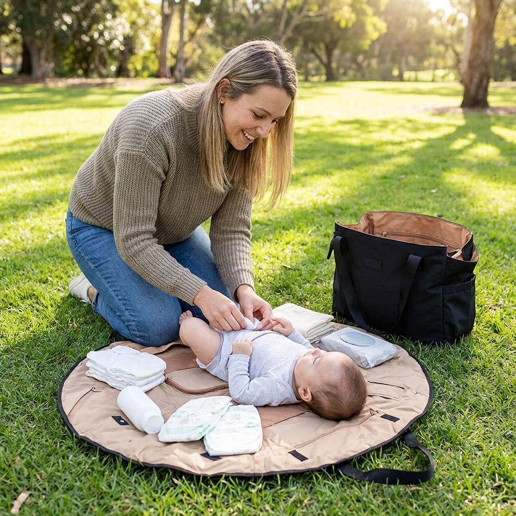 Faltbare Wickeltasche & Wickelunterlage 2-in-1 | Braun, Schwarz oder Beige | Leicht, 94 cm Wickelfläche, kompakt verstaubar 9